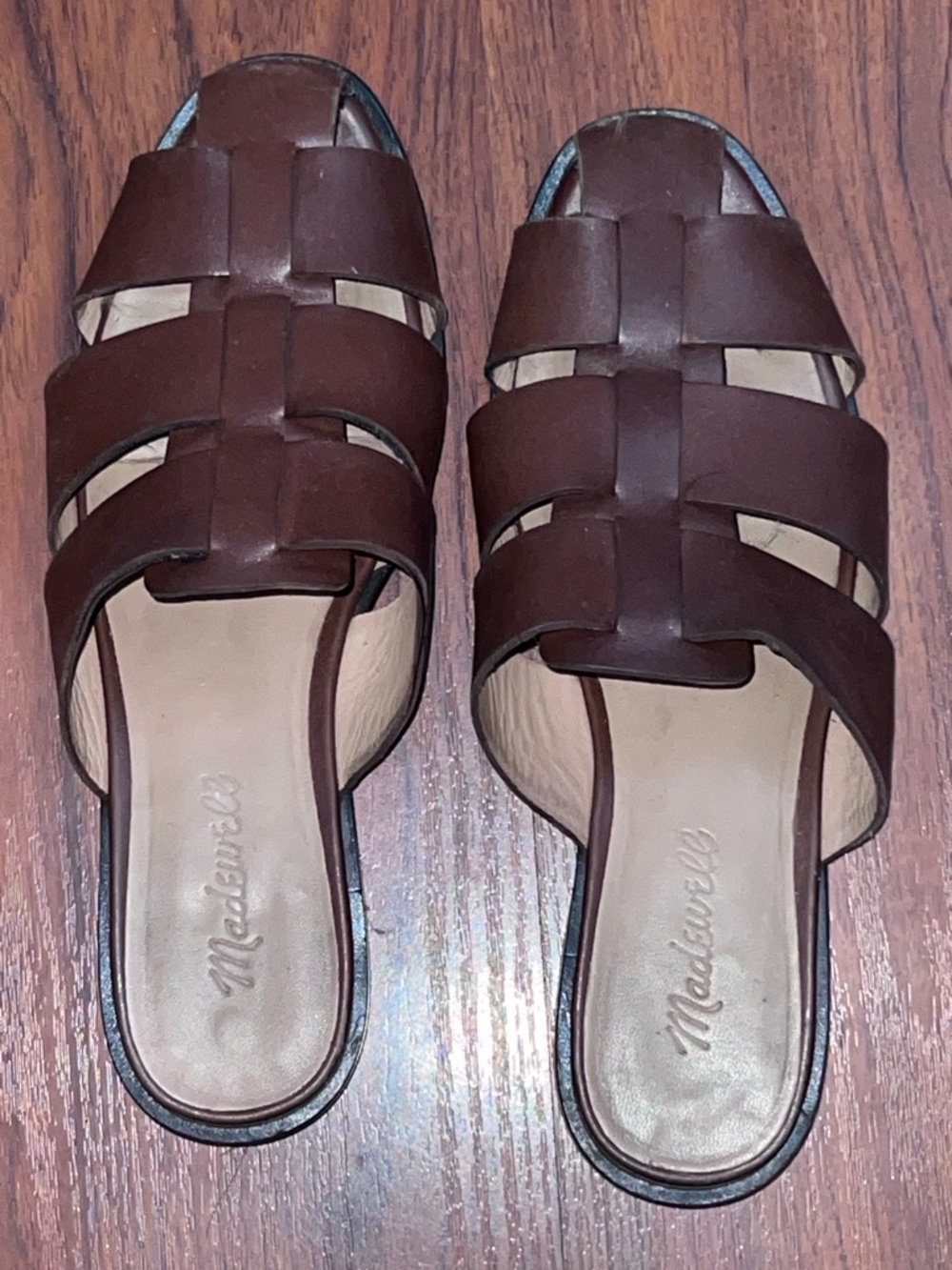 Madewell Brown Leather Woven Slide Mules